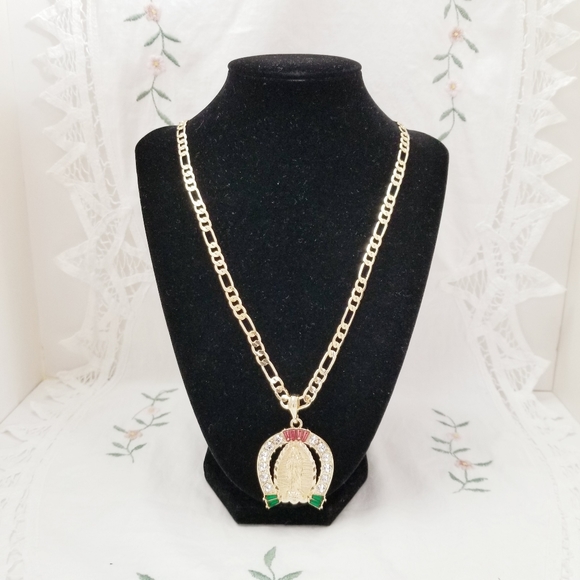 On sale! Shoe Horse Religious Men's Necklace. 14K Gold Plated. New - Picture 4 of 6